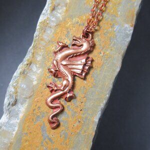 Copper Dragon Pendant, Hand Cast Solid Copper